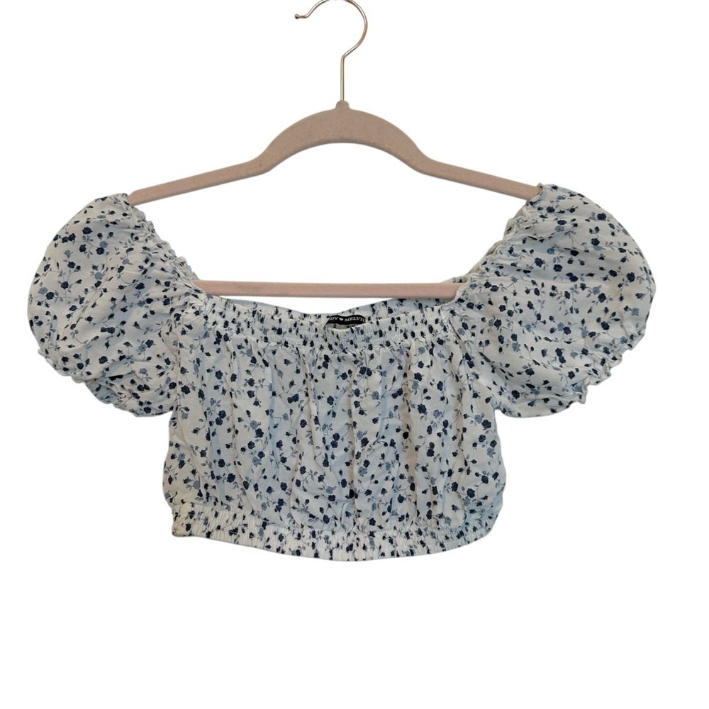 Brandy Melville Green Floral Cropped Top Off The Shoulder One Size Fits XS-S. - Picture 4 of 6